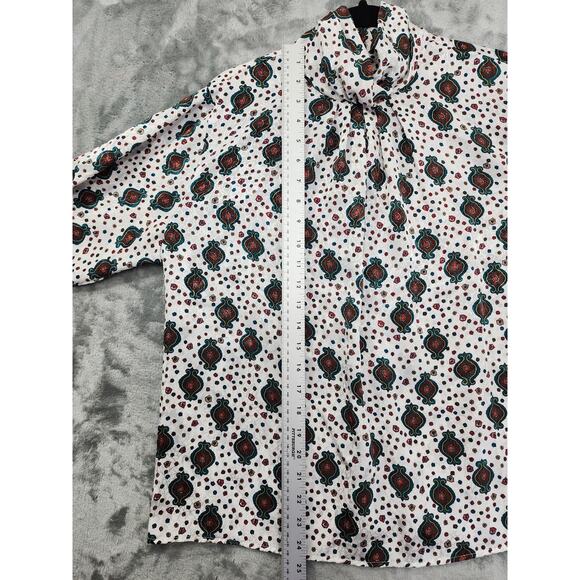 Vintage 80s Notations Silky Brocade Long Sleeve High Neck Blouse Size 10 Pleated - Picture 7 of 8